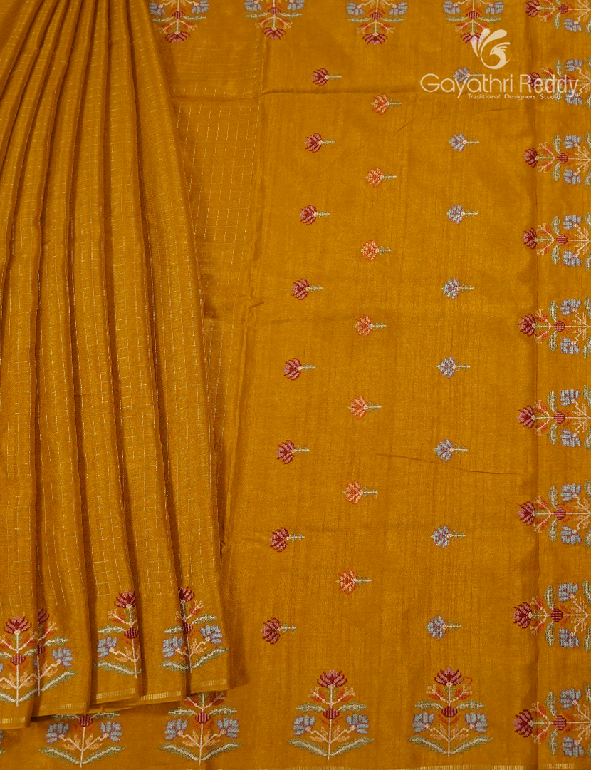 Semi Tussar Fancy Saree in Mustard Yellow