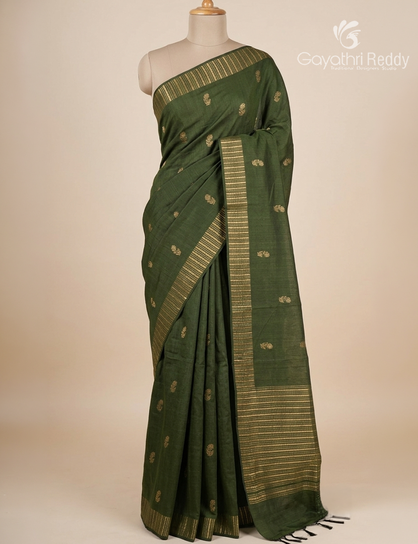 Pure Khadi Pattu Saree in Deep Green