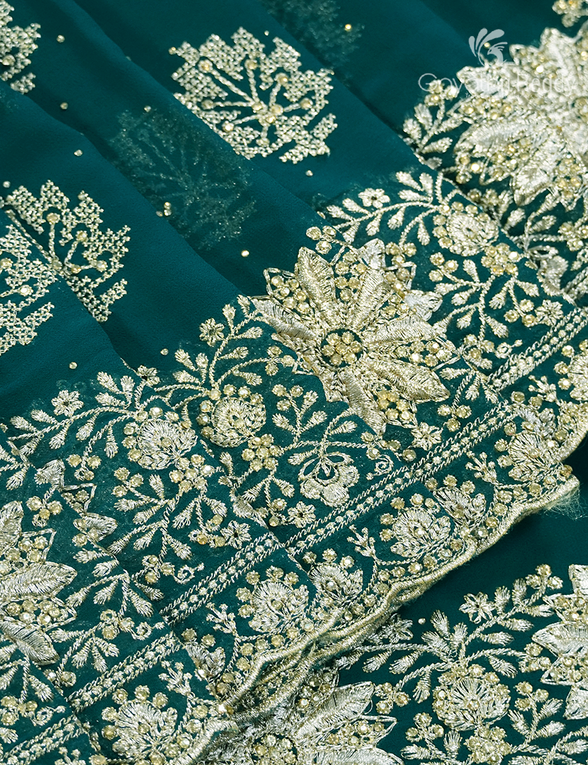 Georgette Fancy Saree in Rama Green
