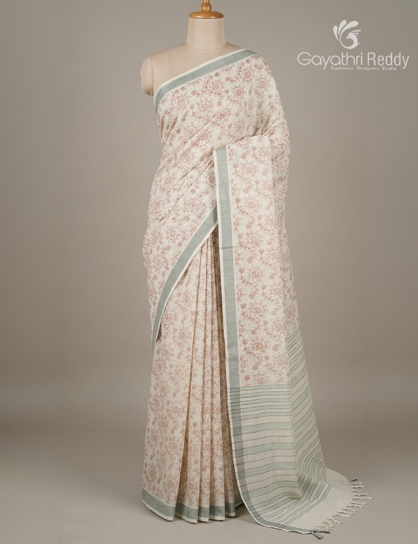 Pure Kanchi Cotton Printed Saree Ivory