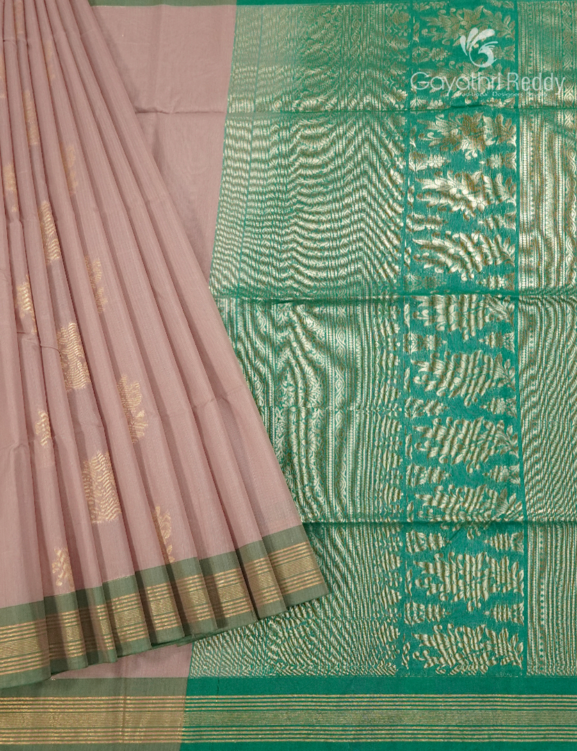 Kanchipuram Sico Saree in Beige and Sea Green