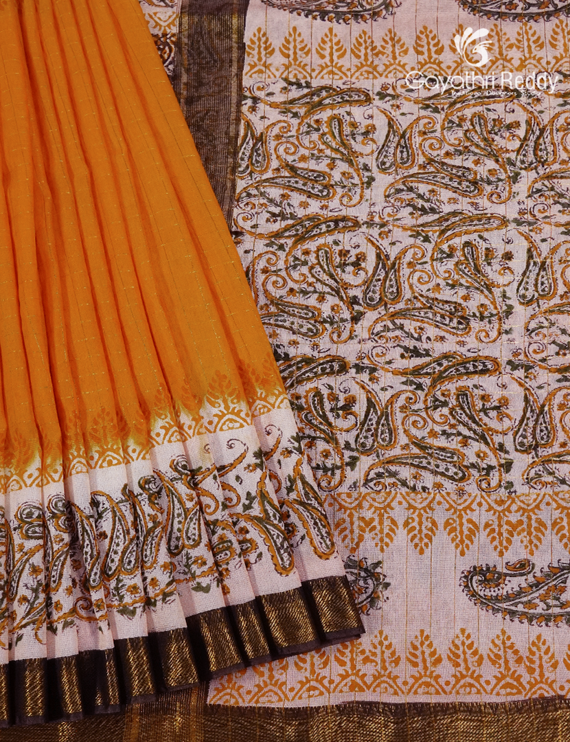Mangalgiri Kalamkari Saree in Mustard