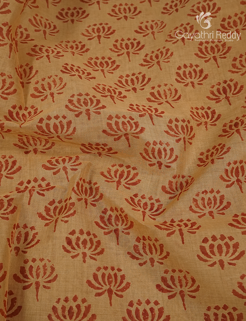 Cotton Batik Print Saree in Light Mustard and Turmeric