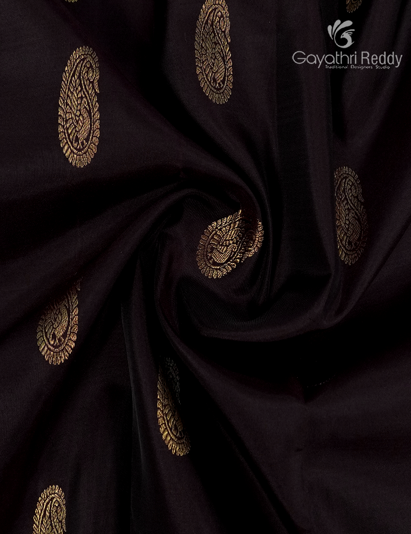 Pure Kanchipuram Silk Saree in Deep Brown and Ash Grey(Broad Borders )