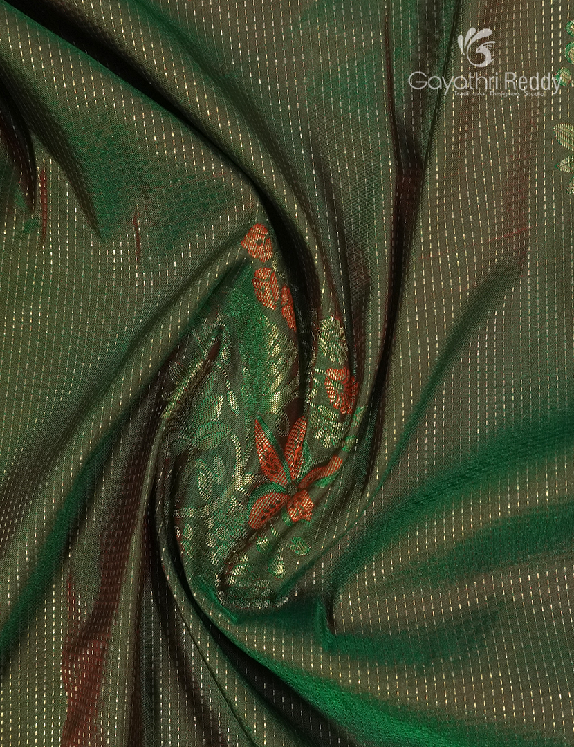 Semi Kanchipuram Silk Saree in Olive Green and Red