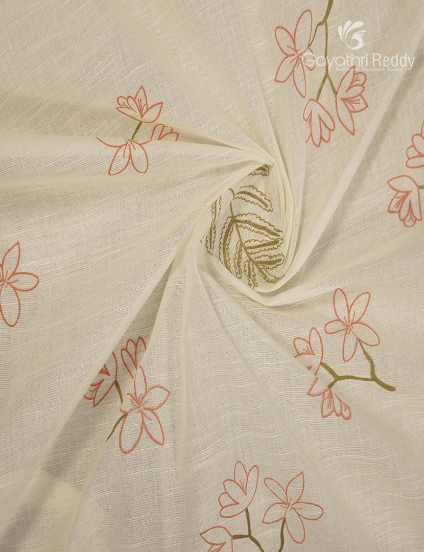 Pure Kanchi Cotton Printed Saree in Ivory and Peach