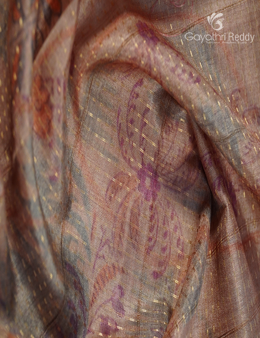 Semi Tussar Saree in Pastel Peach and Brown