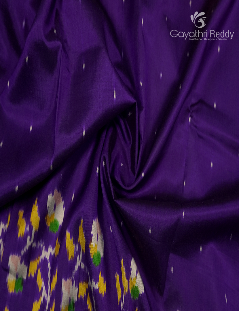 Pure Ikat Silk Saree in Violet and Peach