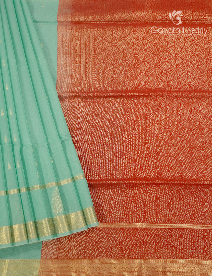 Kanchipuram Sico Saree Mint Green and Red