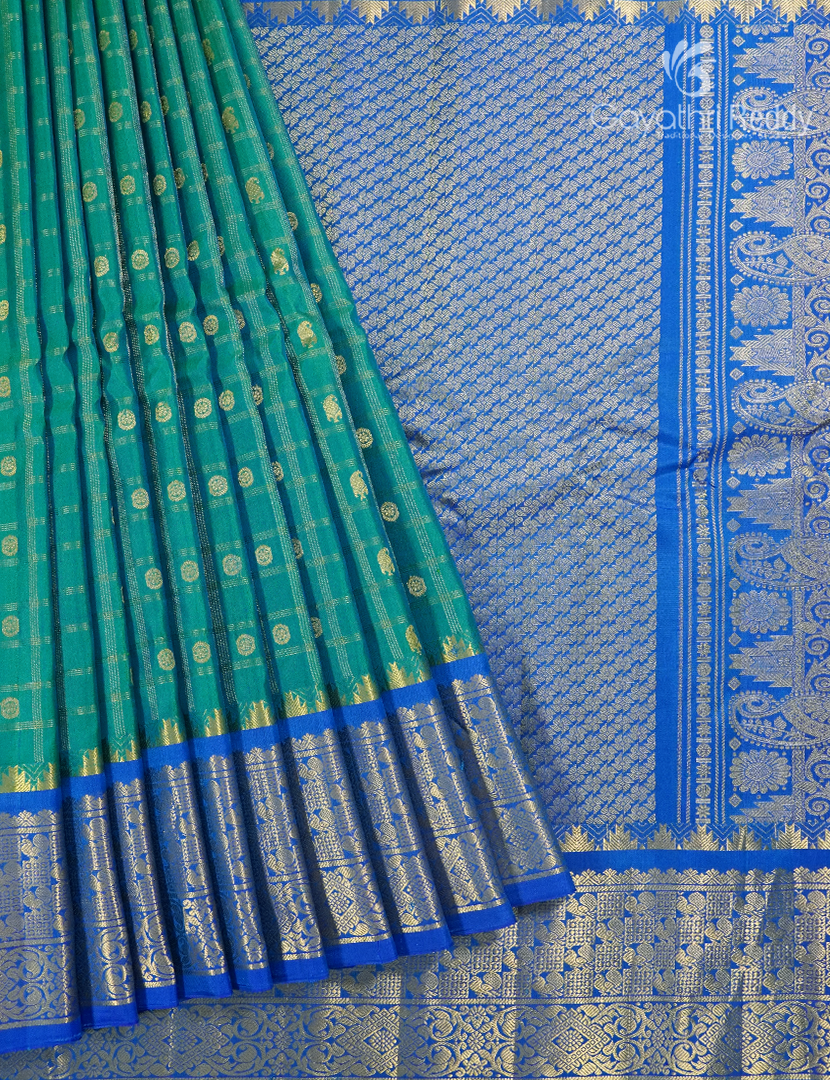 Pure Gadwal Silk Saree in Sea Foam Green and Blue