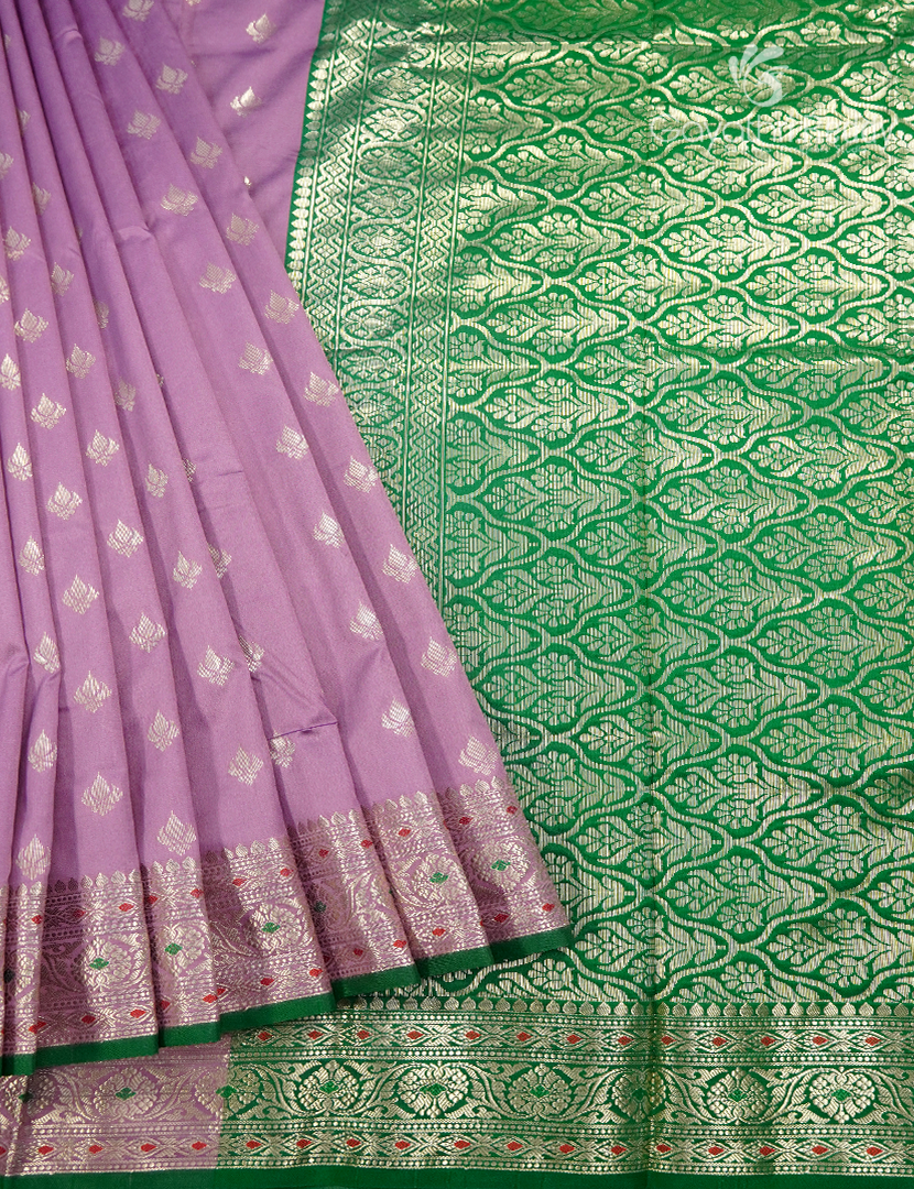 Semi Banaras Katan Silk Saree in Onion Pink and Green