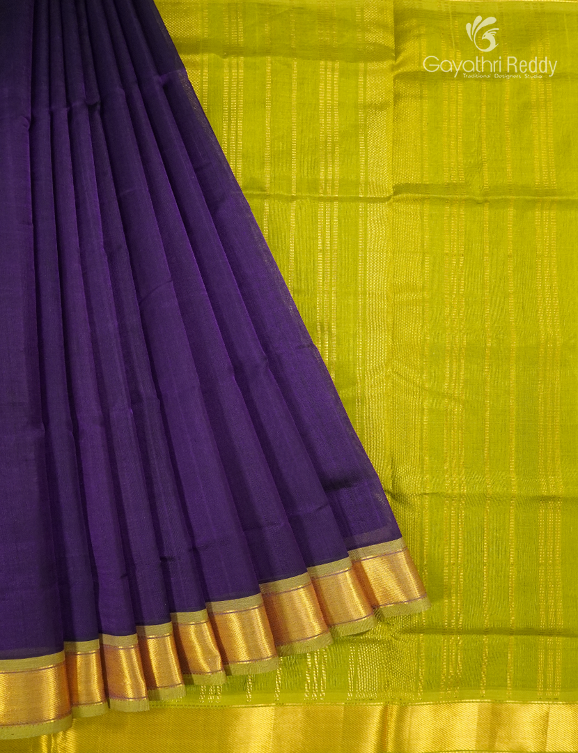 Pure Arani Sico Saree in Deep Violet and Lime Green