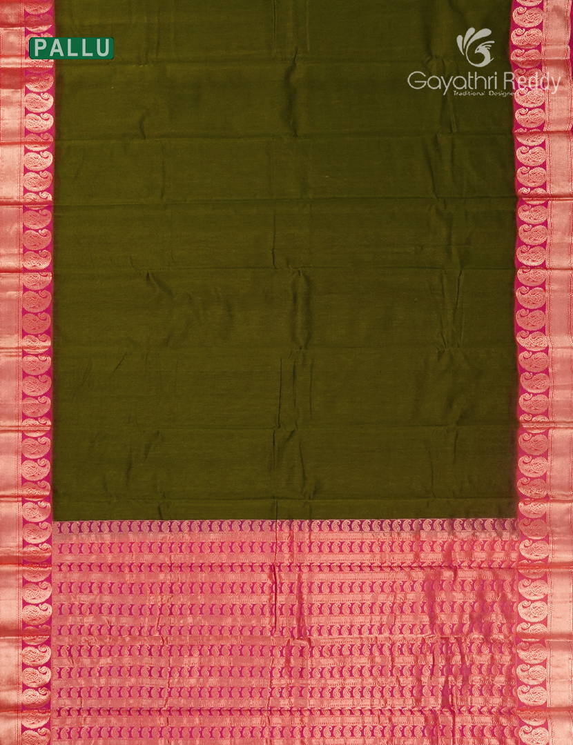 Pure Kanchi Sico Saree in Deep Olive Green and Rani Pink