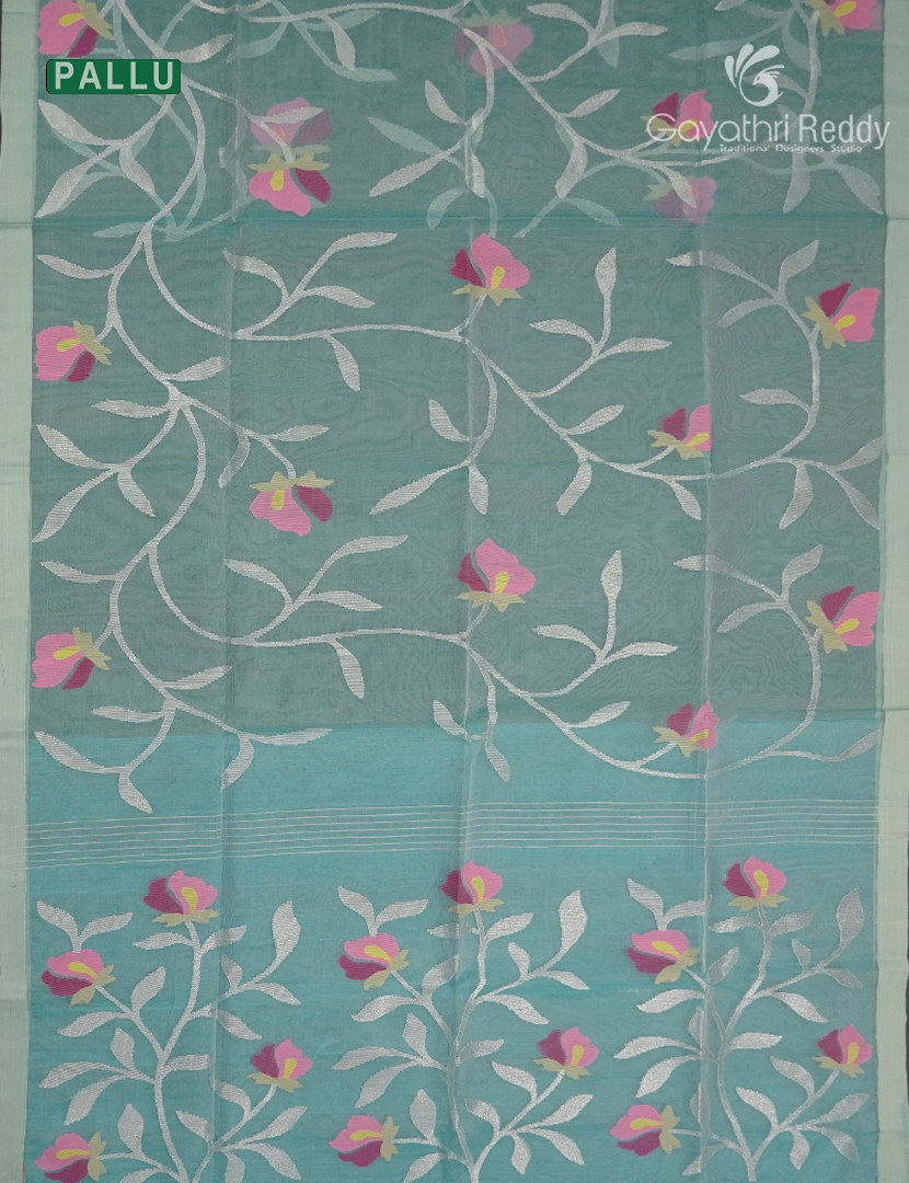 Pure Jamdani Kora Saree in Pastel Blue