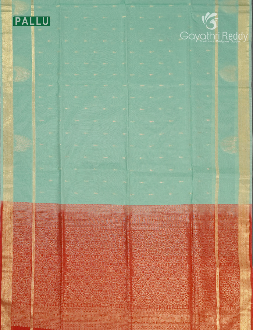 Kanchipuram Sico Saree Mint Green and Red