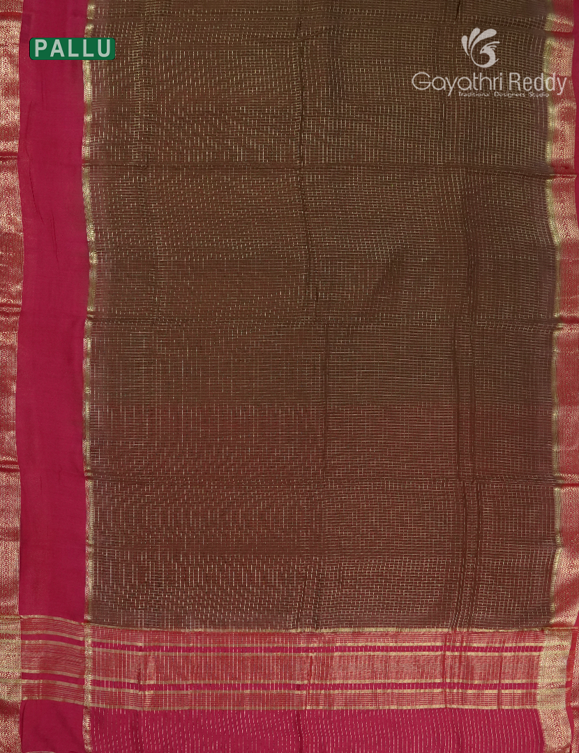 Semi Mysore Crepe Saree in Brown and Ruby Pink