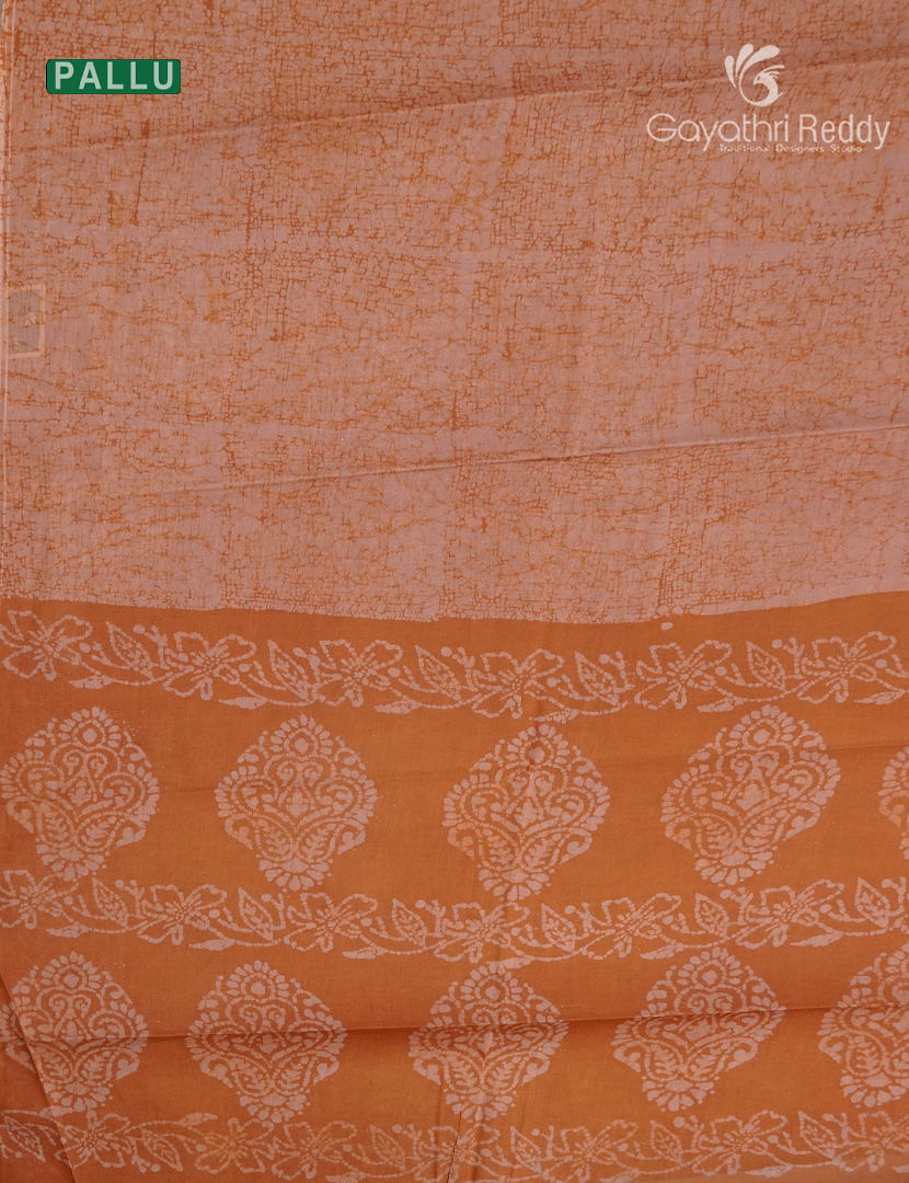 Cotton Batik Print Saree in Rust and Peach