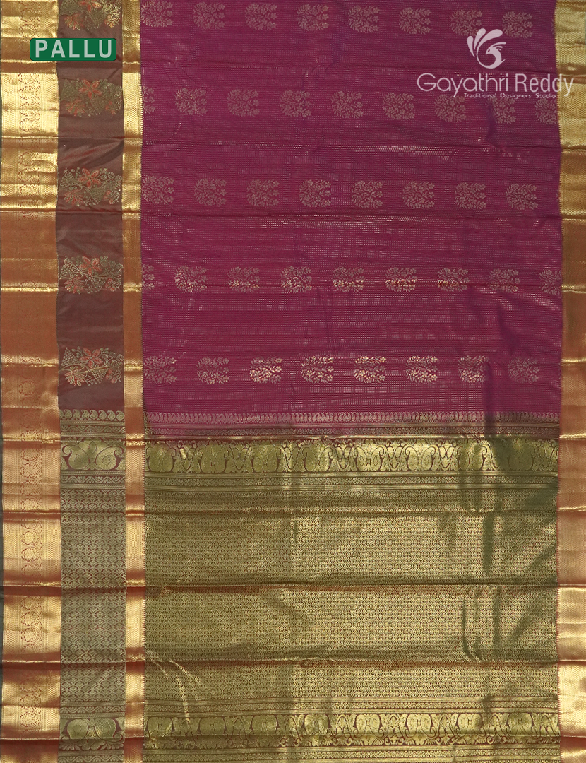 Semi Kanchipuram Silk Saree in Deep Maroon Red and Mehendi Green