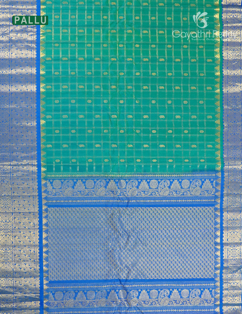 Pure Gadwal Silk Saree in Sea Foam Green and Blue