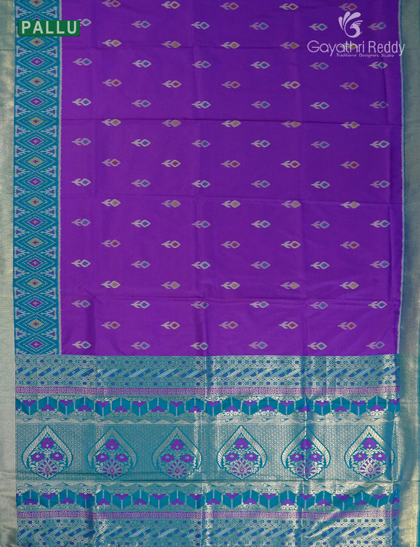 Semi Kanchipuran Silk Saree in Deep Purple and  Rama Blue