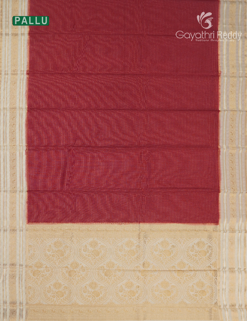 Semi Mysore Crepe Saree in Deep Red and Cream
