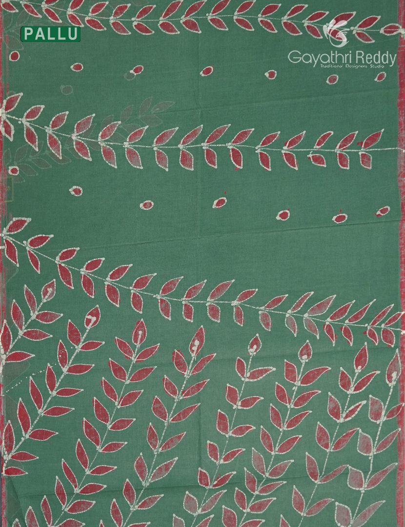 Cotton Batik Print Saree in Pista Green
