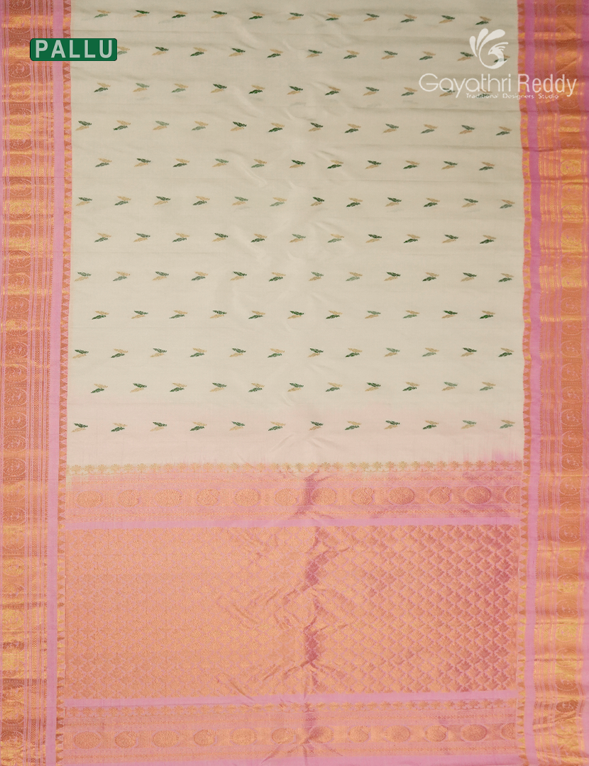 Pure Gadwal Silk Saree in Cream and Baby Pink