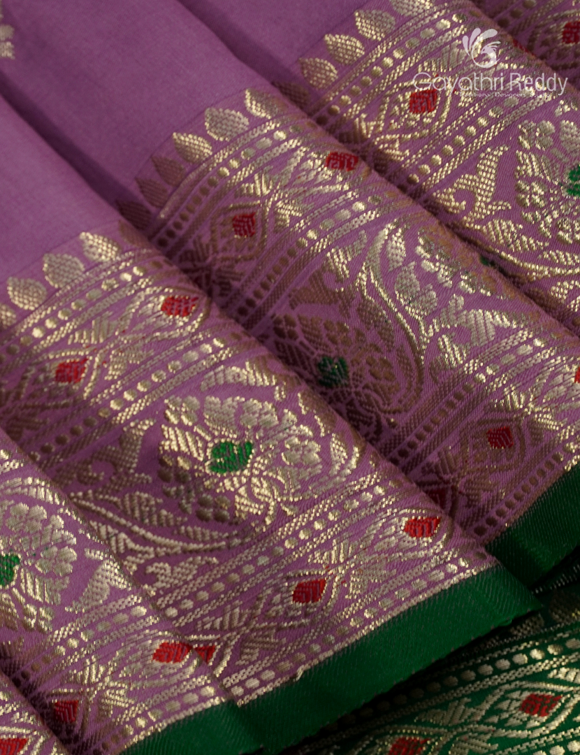 Semi Banaras Katan Silk Saree in Onion Pink and Green