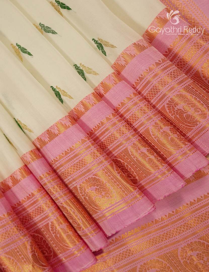 Pure Gadwal Silk Saree in Cream and Baby Pink