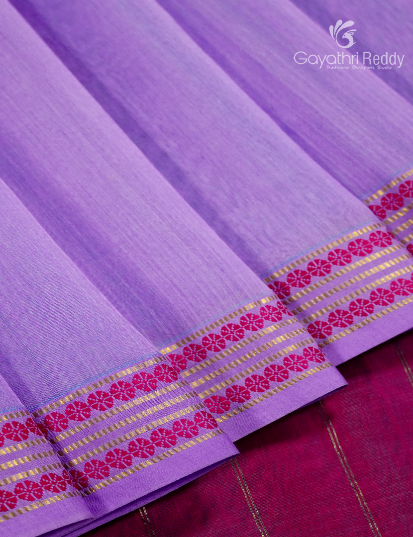 Pure Chanderi Sico Saree in Lavender and Rani Pink