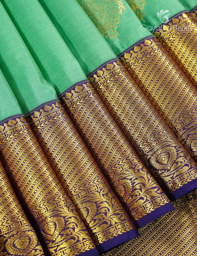 Semi Kanchipuram Silk Saree in Sea Green and Deep Blue