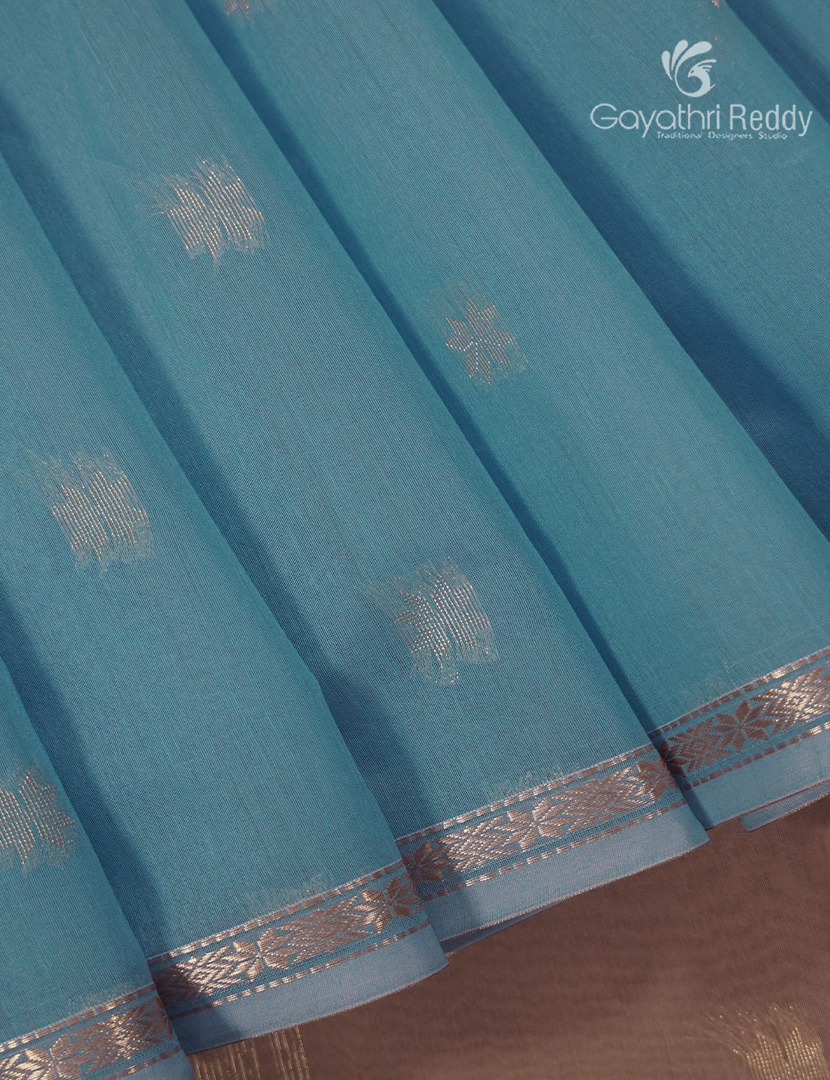 Kanchipuram Sico Saree in Sky Blue and Ligh Chikoo