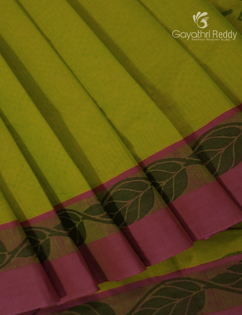 Pure Kanchi Cotton Saree in Leaf Green
