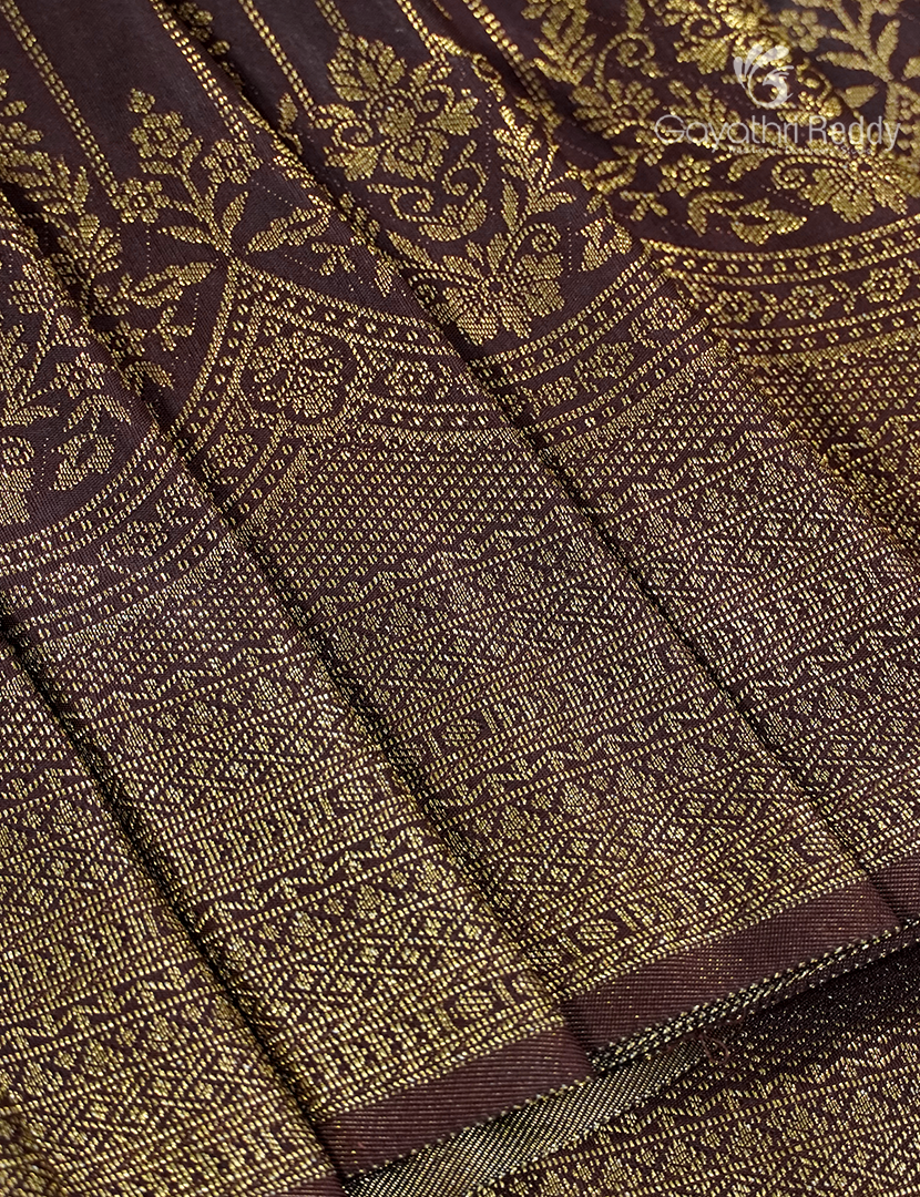 Semi Kanchipuram Silk Saree in Deep Brown