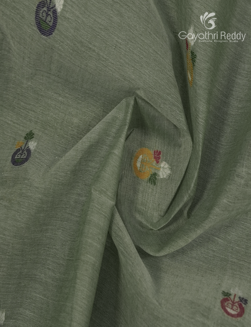 Jamdani Cotton Saree in Olive Green