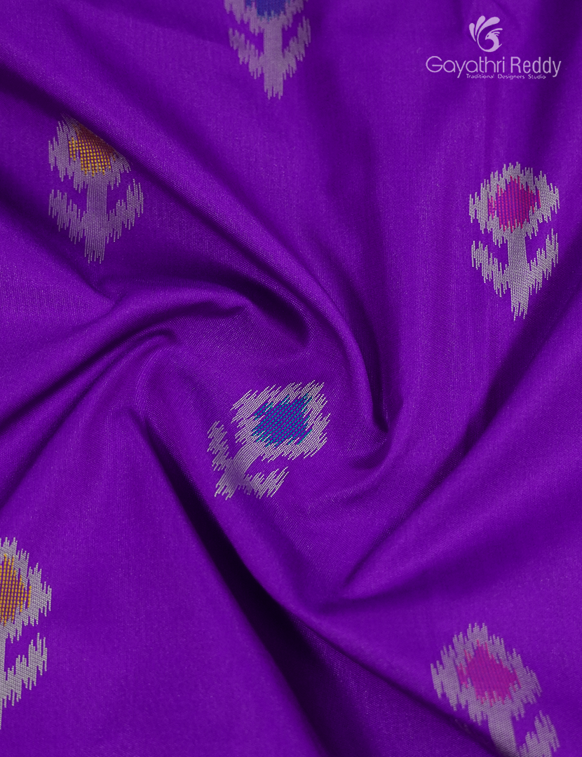 Semi Kanchipuran Silk Saree in Deep Purple and  Rama Blue