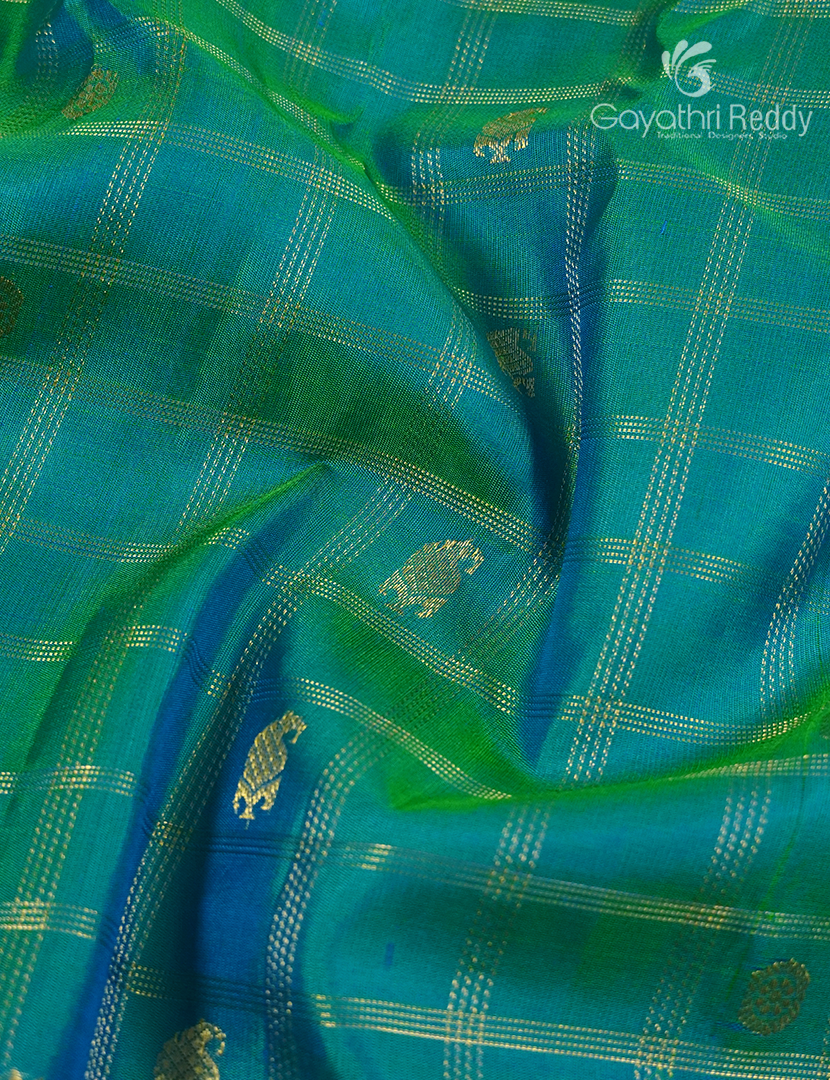 Pure Gadwal Silk Saree in Sea Foam Green and Blue