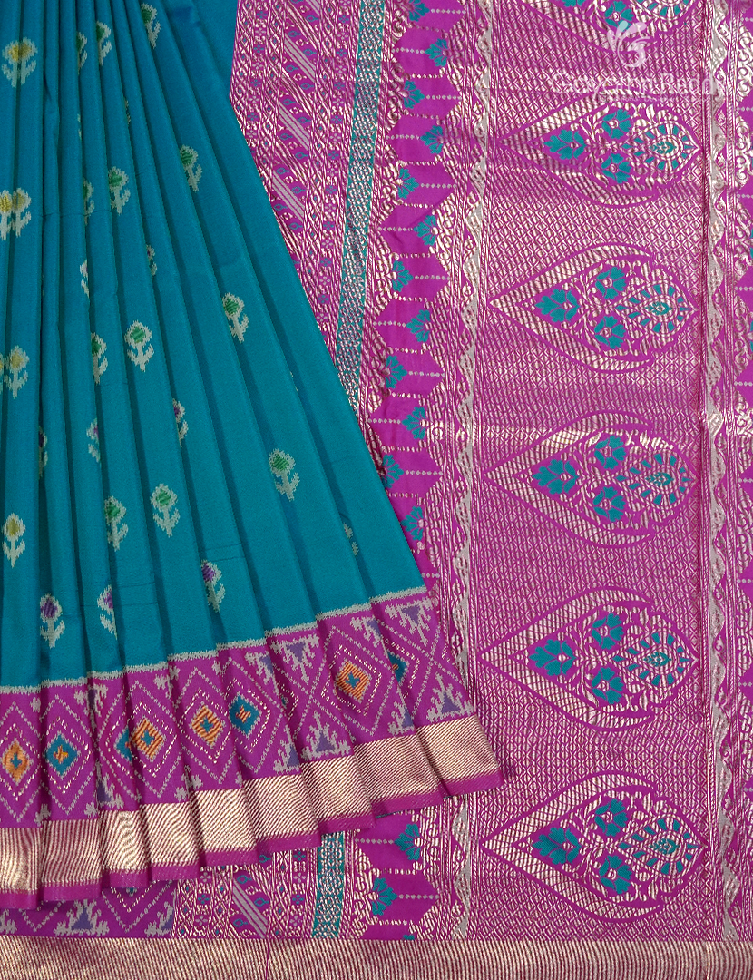 Semi Kanchipuran Silk Saree in Deep Rama Blue and  Magenta