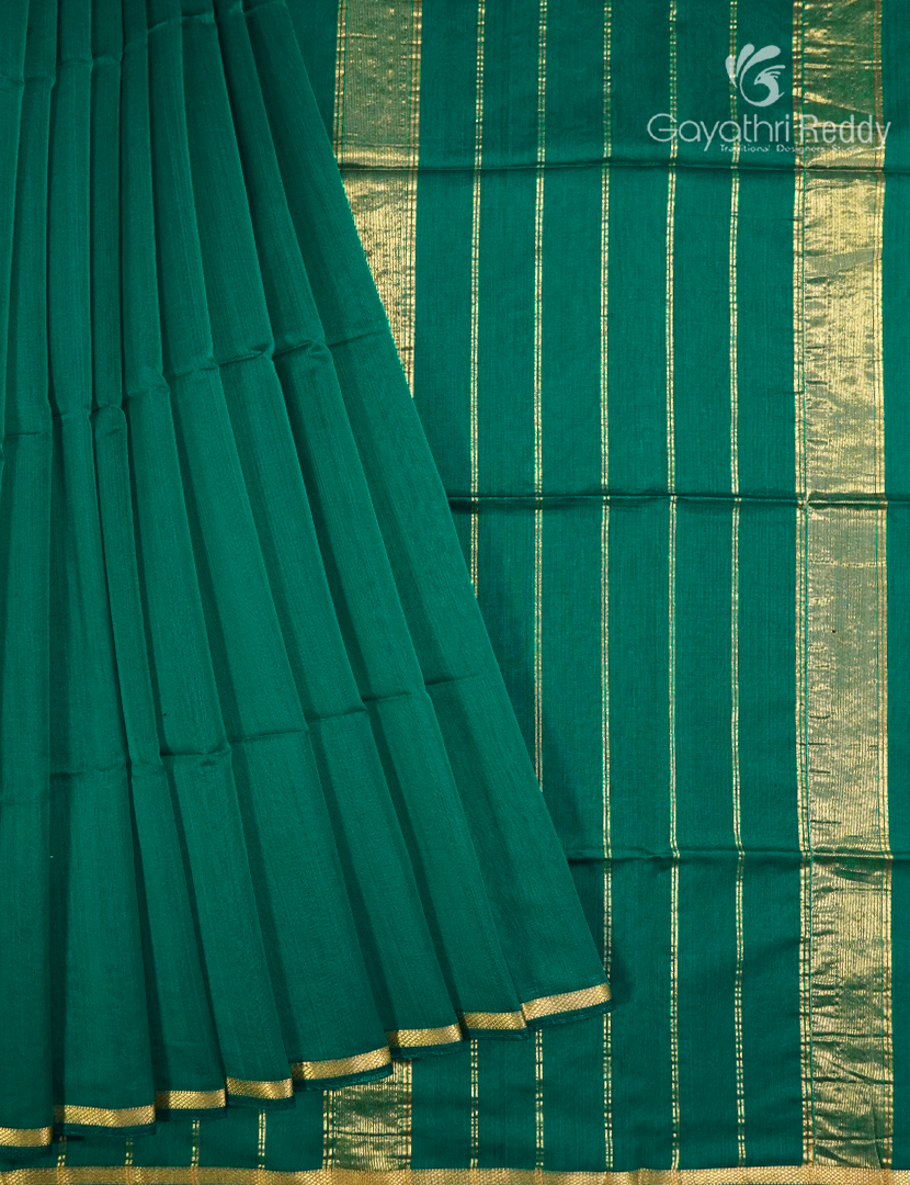Pure Chanderi Sico Saree in Deep Rama Green