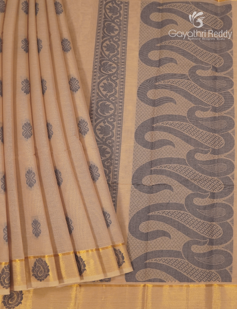 Pure Kanchi Cotton Saree in Beige