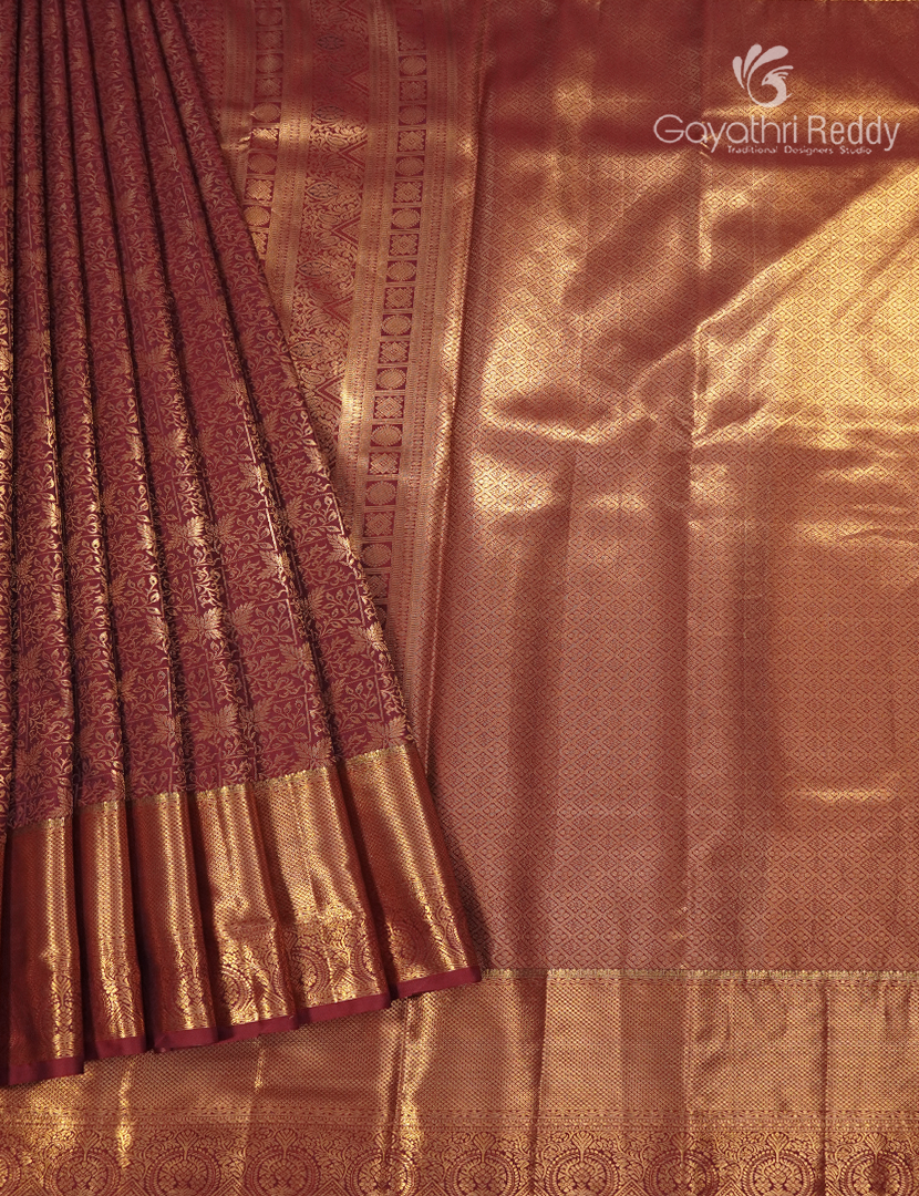 Semi Kanchipuram Silk Saree in Deep Maroon