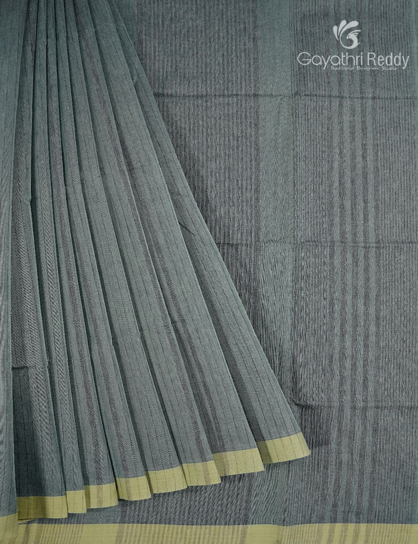 Pure Handloom Cotton Saree in Denim Grey