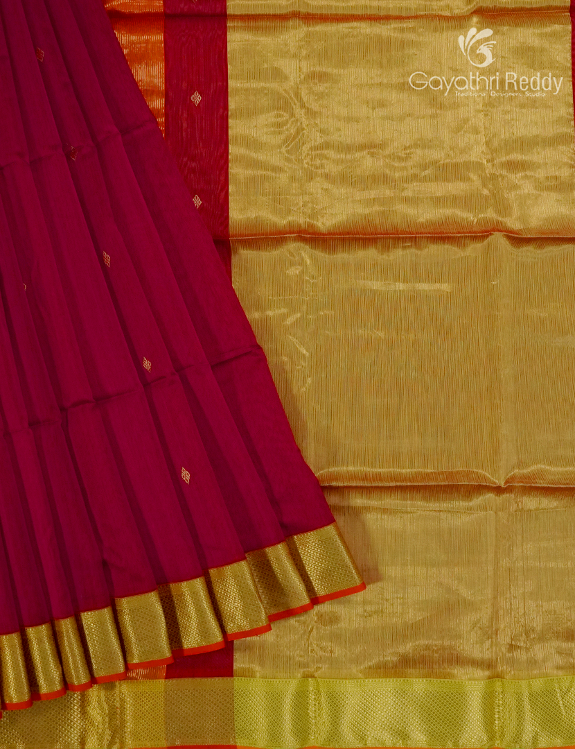 Pure Chanderi Sico Saree in Maroon Red