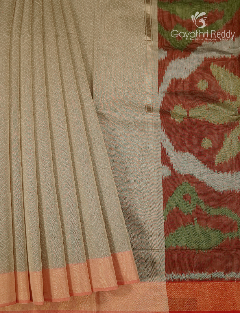 Semi Ikat Sico Saree in Off White