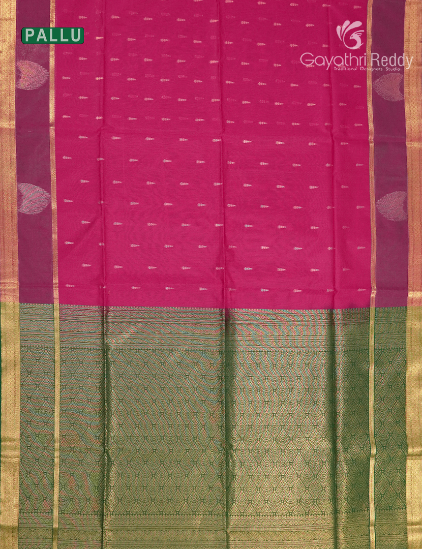 Kanchipuram Sico Saree in Rani Pink and Green
