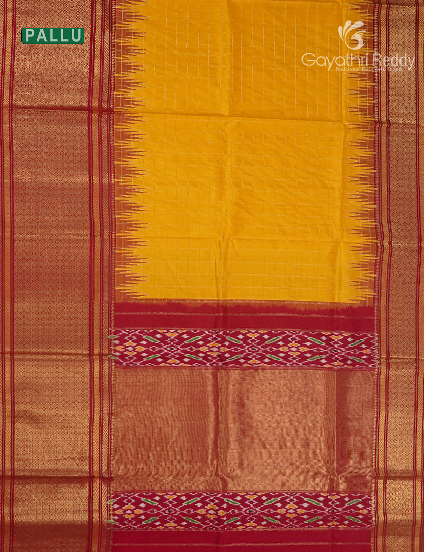 Pure Ikat Silk Saree in Yellow and Maroon Red