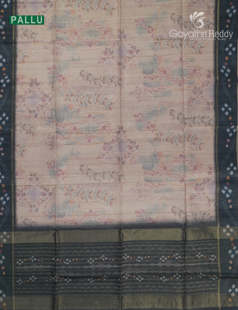 Semi Tussar Saree in Pastel Peach and Ash Black