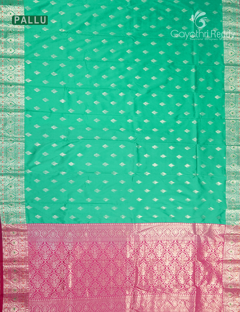 Semi Banaras Katan Silk Saree in Sea Green and Pink