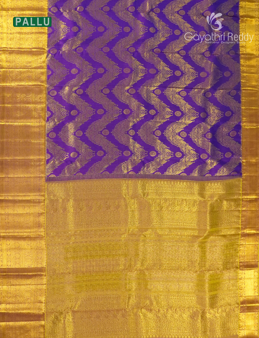 Pure Kanchipuram Silk Bridal Saree in Deep Purple and Golden Yellow