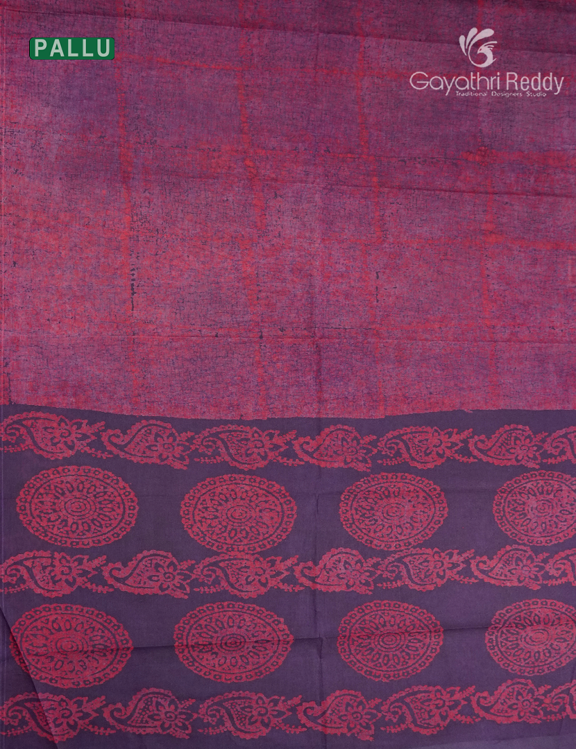 Cotton Batik Print Saree in Plum and Pink